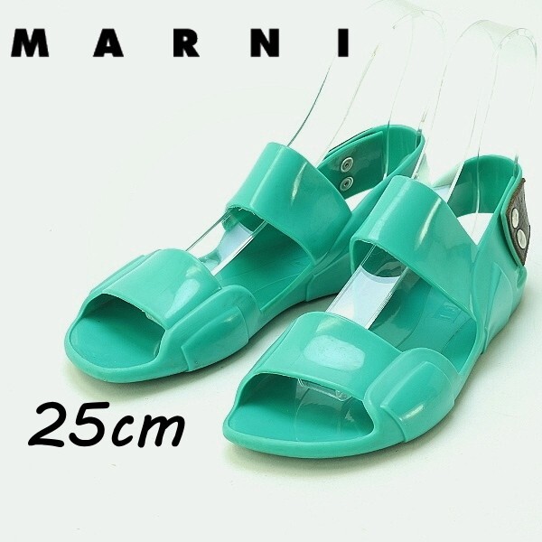 ◆MARNI マルニ ラバー × レザー フラット サンダル グリーン系 38