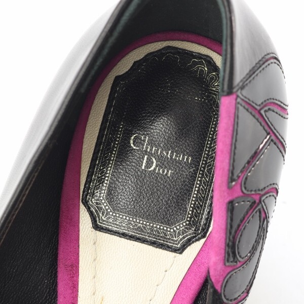 *Christian Dior Christian Dior роза дизайн открытый tu кожа высокий каблук туфли-лодочки чёрный черный 37