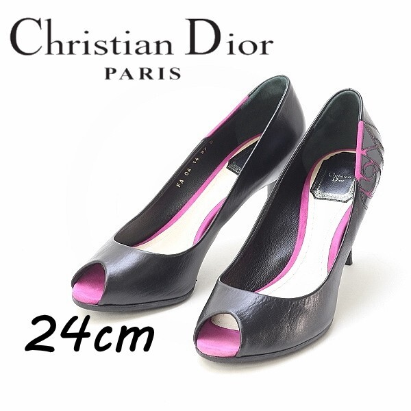 *Christian Dior Christian Dior роза дизайн открытый tu кожа высокий каблук туфли-лодочки чёрный черный 37