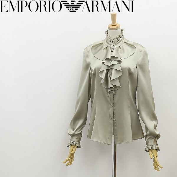 国内正規品◆EMPORIO ARMANI エンポリオ アルマーニ ストレッチ シルク フリル シャツ ブラウス 38_画像1