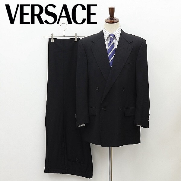 ◆VERSACE ヴェルサーチ 裏地メデューサ柄 ダブル スーツ セットアップ 黒 ブラック 50R_画像1