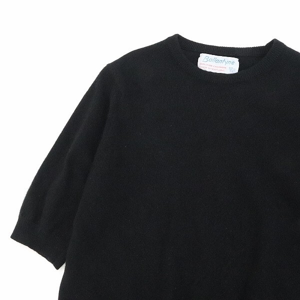 ◆BALLANTYNE バランタイン カシミヤ100％ クルーネック 半袖 ニット セーター 黒 ブラック 97cm/38_画像3