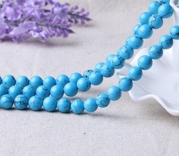 [EasternStar] international shipping person structure stone blue turquoise Turquoise turquoise natural stone sphere size 4mm handmade 1 ream sale length approximately 40cm