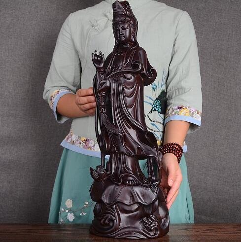 仏教美術 木彫仏像 精密細工 木彫り　黒檀木 観音菩薩像　仏像　置物 高さ39cm_画像2