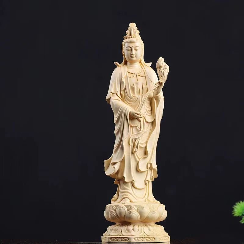 美品☆仏教美術高さ約13ｃｍ 阿弥陀如来三尊立像 ツゲ 観音菩薩 木彫仏像 精密細工_画像3