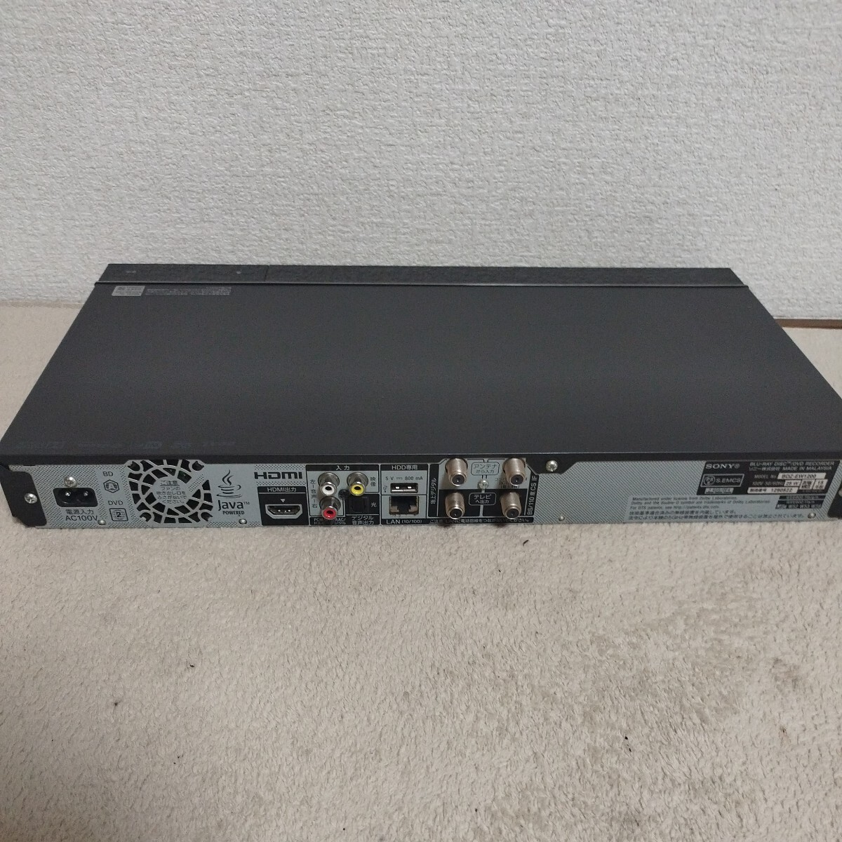 SONY ソニー ブルーレイディスクレコーダー BDZ-EW1200 ブルーレイレコーダー 2015年製 リモコン付き_画像5
