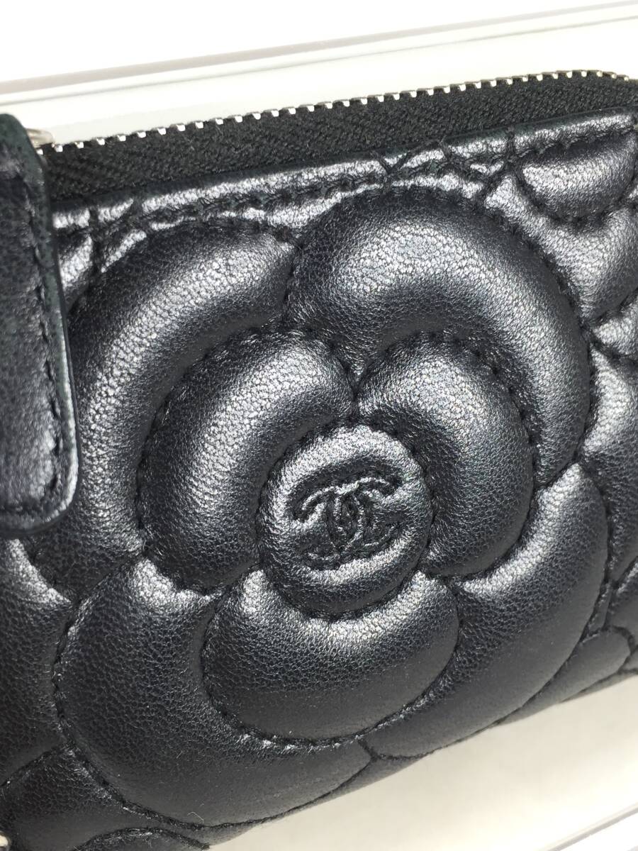 【中古品】★1スタ★ CHANEL シャネル カメリア レザー コインケース ブラック シールあり 付属品なし レディース 小銭入れ カードケース_画像2