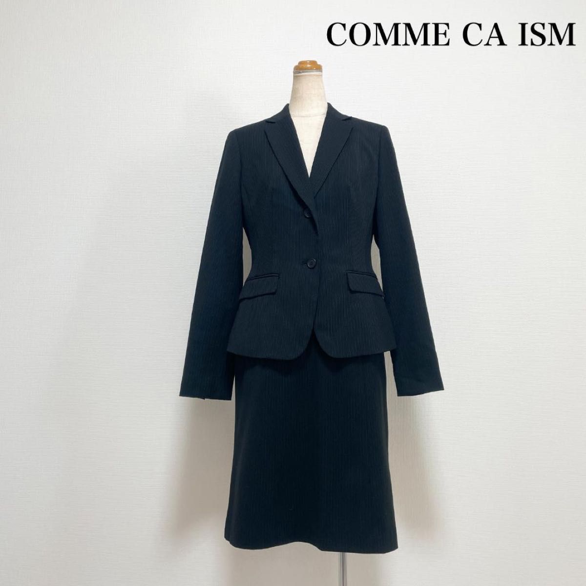 COMME CA ISM コムサイズム スカートスーツ セットアップ 黒 ストライプ 仕事 入学式 入園式 卒業式 卒園式