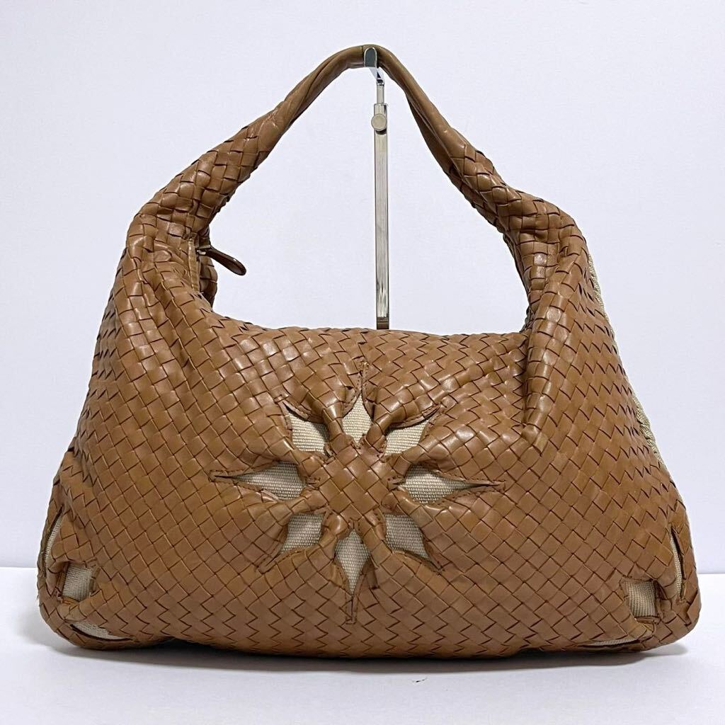 1円 ◎ BOTTEGA VENETA ボッテガヴェネタ ホーボー イントレチャート ワンショルダーバッグ 115654 レザー ブラウン 花柄 レア リミテッド_画像2