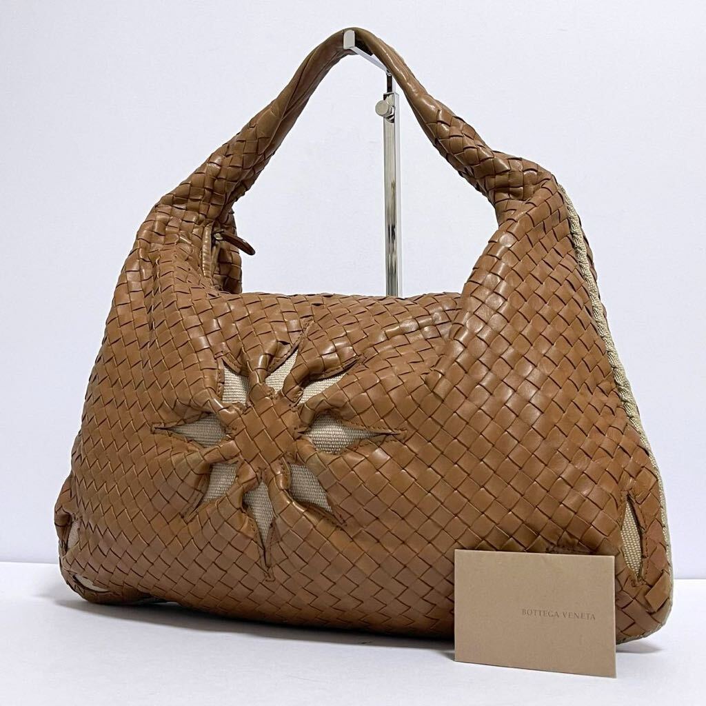 1円 ◎ BOTTEGA VENETA ボッテガヴェネタ ホーボー イントレチャート ワンショルダーバッグ 115654 レザー ブラウン 花柄 レア リミテッド_画像1