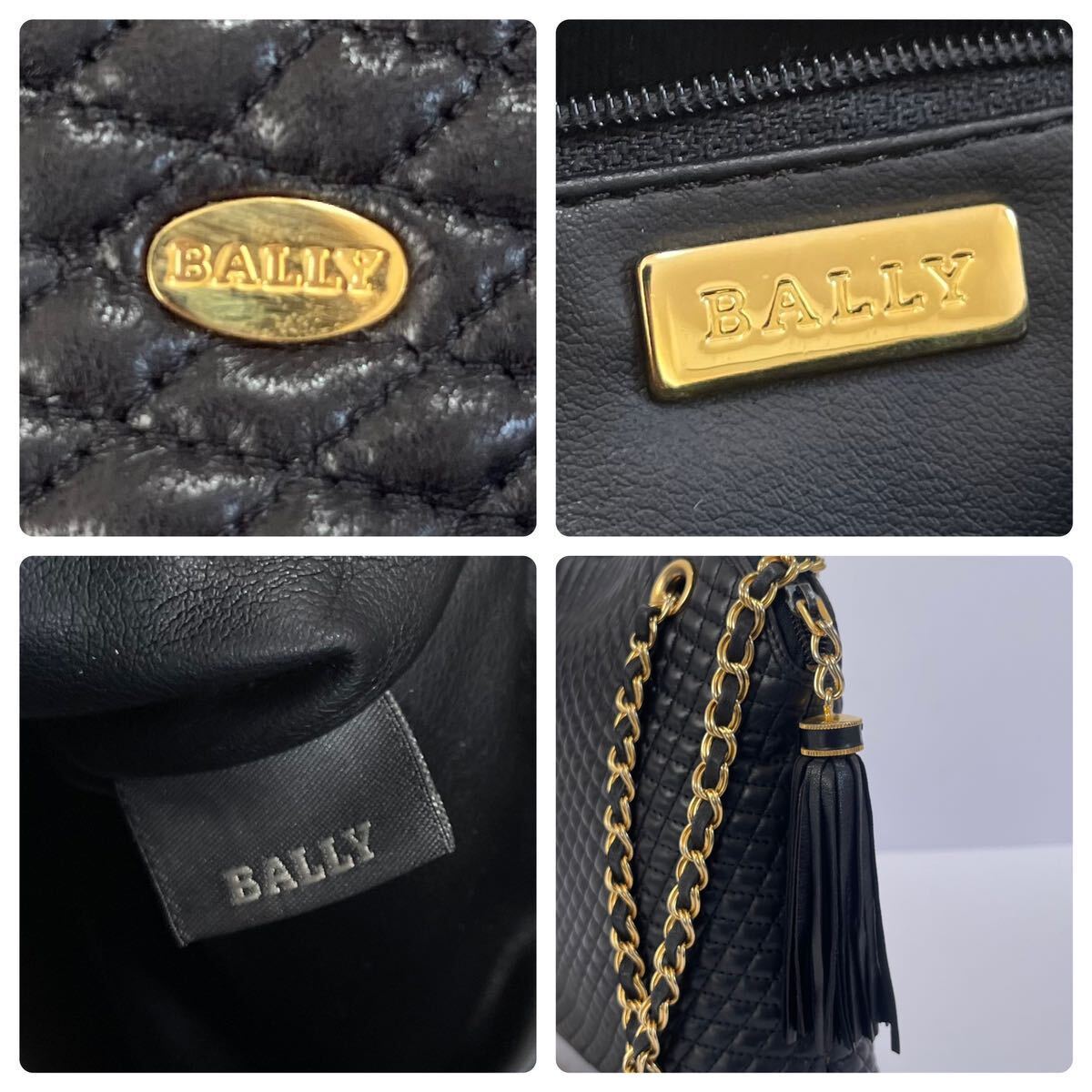 1円 ◎ BALLY バリー ダブルチェーンショルダーバッグ 2way 肩掛け キルティング 黒 ブラック レザー タッセル ゴールド金具 ヴィンテージ_画像10