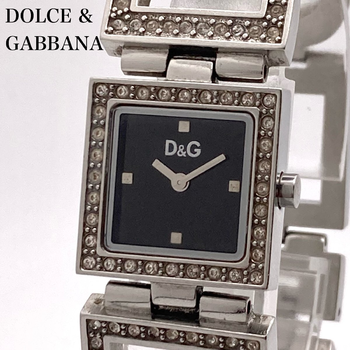 【稼働】DOLCE & GABBANA ドルガバ D&G ブラック文字盤 スクエア クォーツ レディース腕時計 電池交換済 3-51-Hの画像1