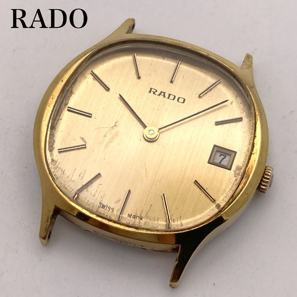 【稼働】RADO ラドー ゴールドカラー文字盤 デイト 手巻き トップのみ メンズ腕時計 3-69-Hの画像1