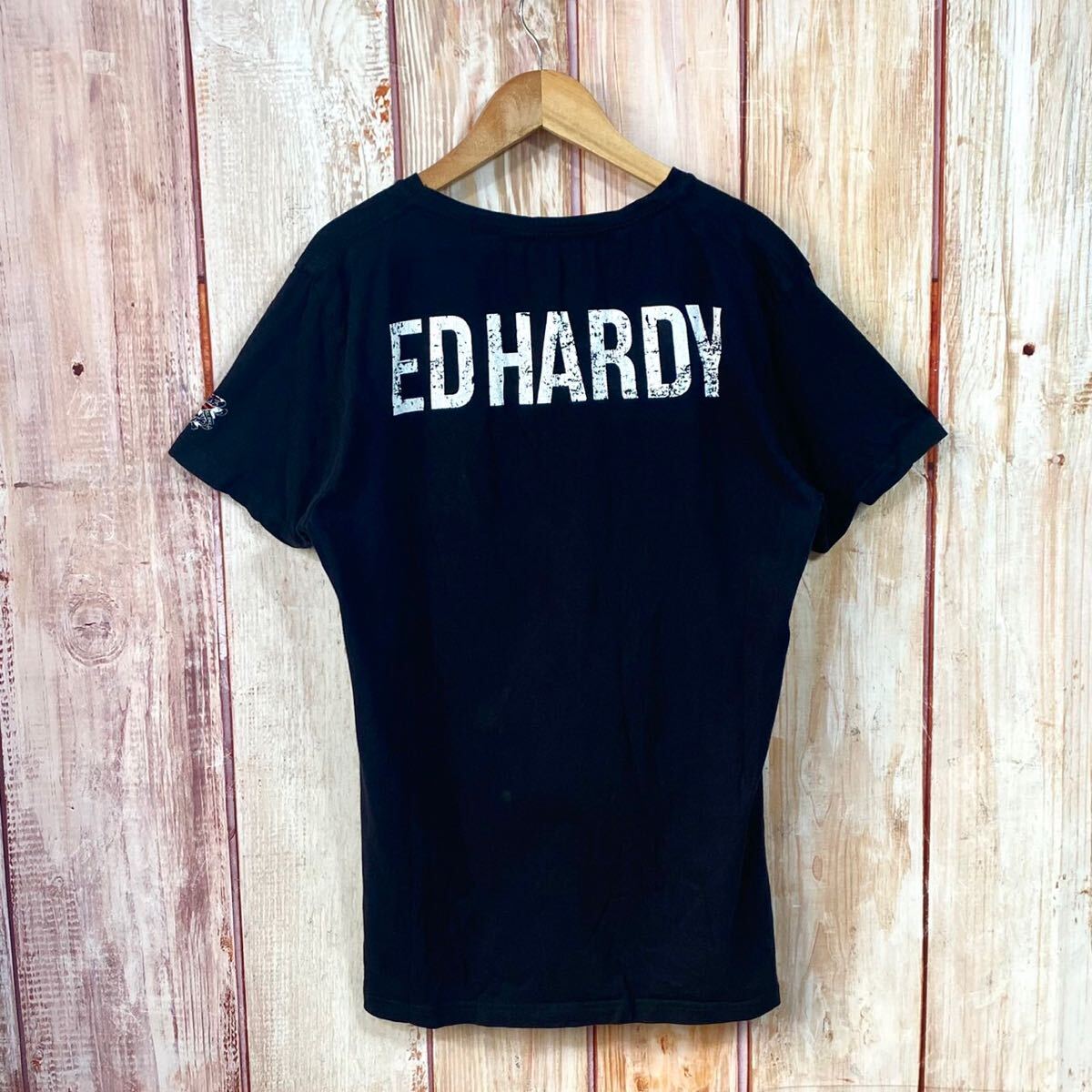 エドハーディ　男女兼用　トップス　半袖　Tシャツ　ダメージ加工　ロゴプリント　ブラック_画像3