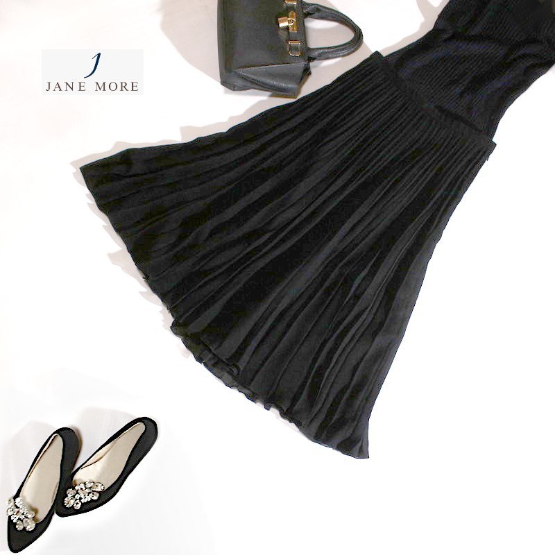 je-n moa JANE MORE stock ) Onward . mountain # spring summer chiffon long height A line pleated skirt flair skirt 11 number black black 