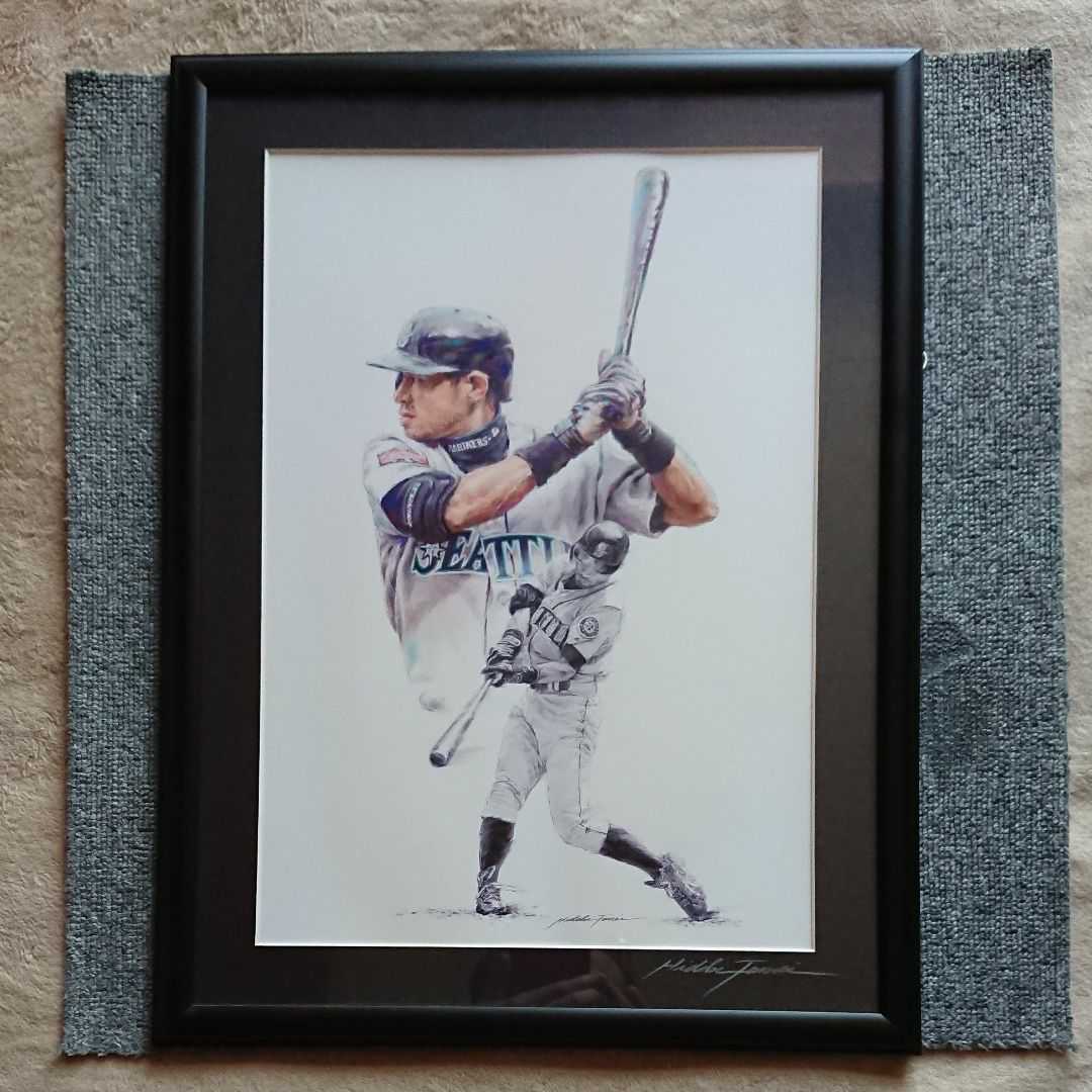 【限定】シアトル・マリナーズ イチロー リトグラフ/版画/イラストレーター：為井英貴 直筆サイン/MLB/WBC/ICHIRO/ミズノ カタログ_画像2