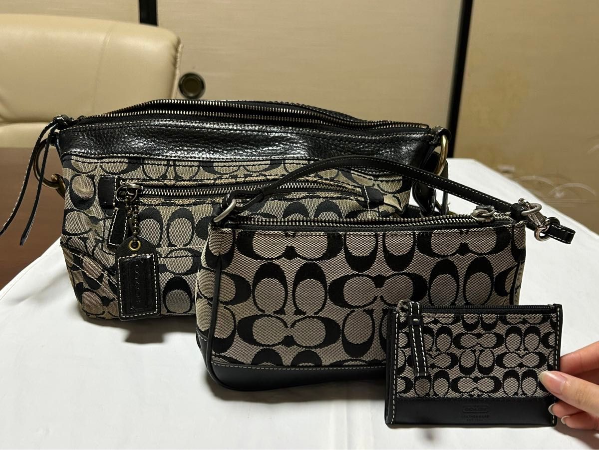 COACH コーチ セット ①ショルダーバッグ/キャンバス ②ミニハンドバッグ ③コインケース/小銭入れ レザー  グレー 黒 