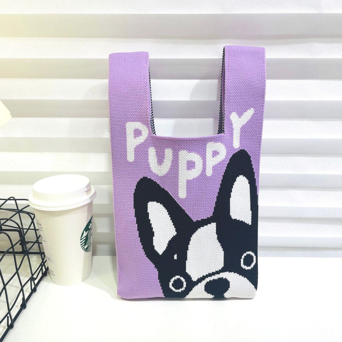 フレンチブル 子犬 ニット トートバッグ ハンドバッグ ミニ フレンチブル 子犬 ニット トートバッグ ハンドバッグ ミニ
