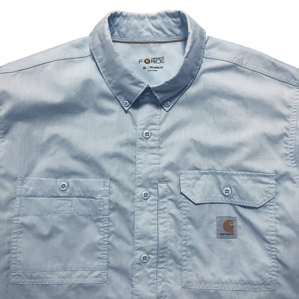 USA 古着 カーハート フォース リラックスフィット フィッシングシャツ 長袖シャツ ワークシャツ メンズXL 水色 CARHARTT 中古 BG0736_画像3