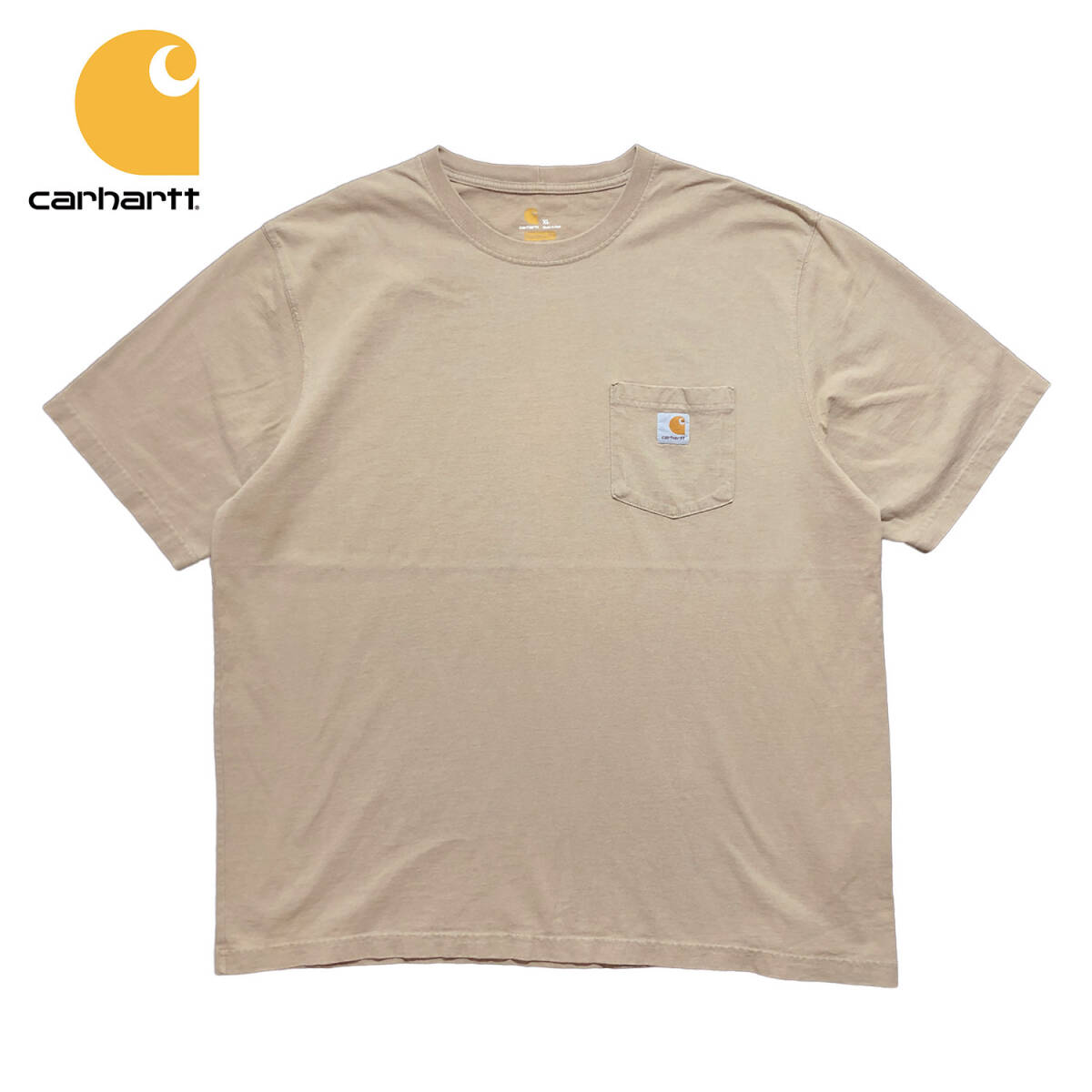 USA 古着 半袖 Tシャツ カーハート Carhartt ロゴ ポケT ベージュ メンズXL BA2423_画像1