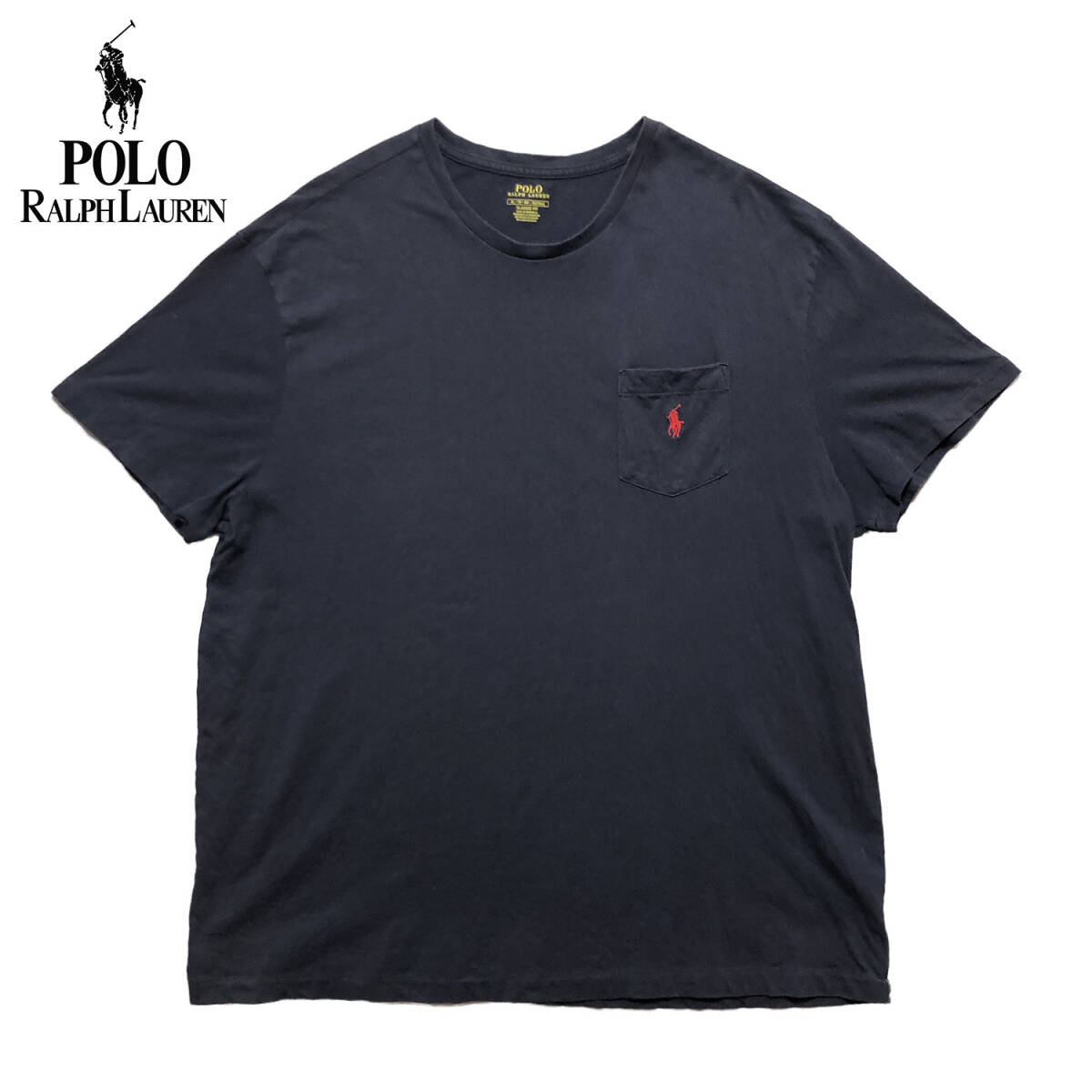 USA 古着 半袖 Tシャツ ポケT ポロラルフローレン Polo Ralph Lauren ロゴ ネイビー ワンポイント メンズXL BA2462