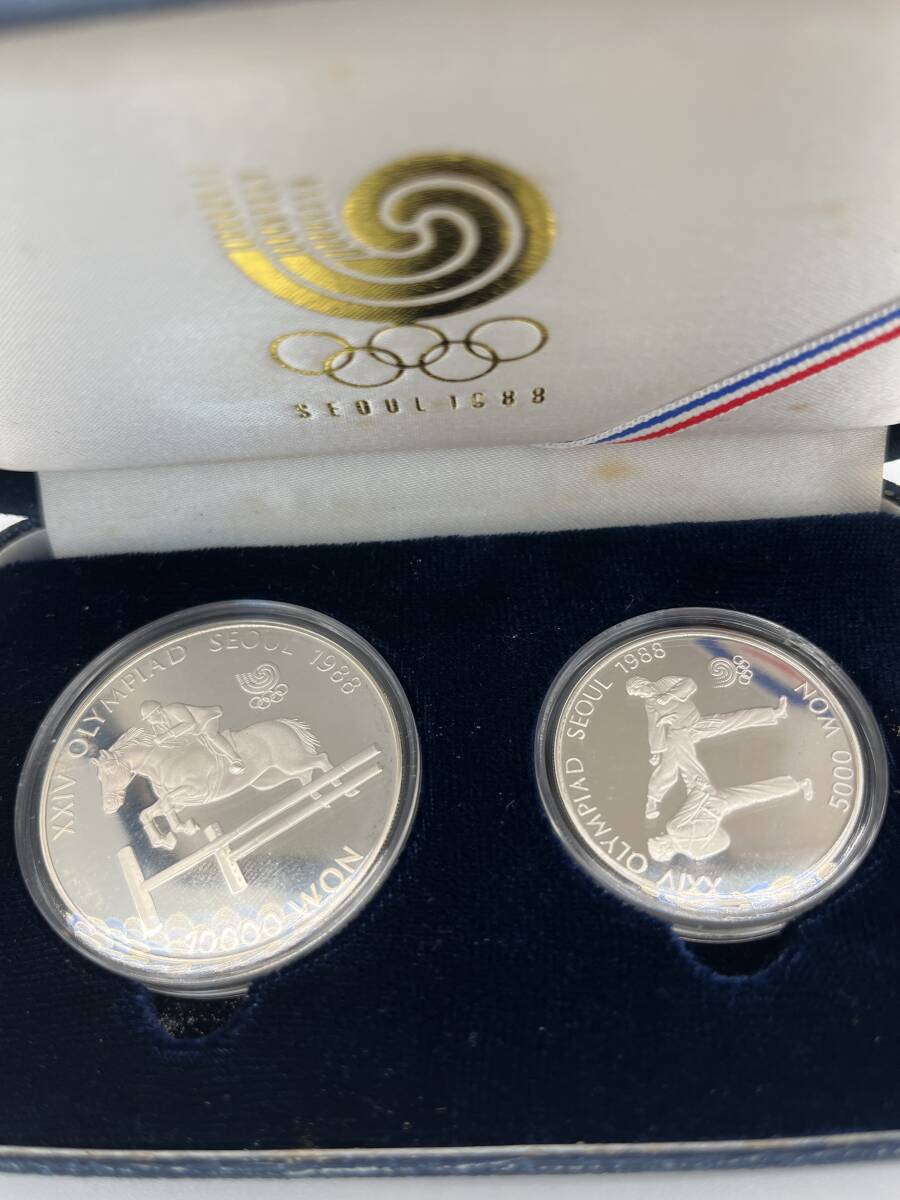 T023 ソウルオリンピック 1988年 五輪 記念硬貨 馬術　テコンドー 10000ウォン 5000ウォン 韓国 硬貨 銀貨 コレクション_画像1
