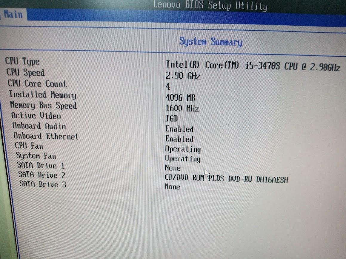0 Lenovo настольный персональный компьютер Edge72 BIOS проверка товар /Lenovo /Corei5-3470S@2.9GHz /4GB /HDD нет 