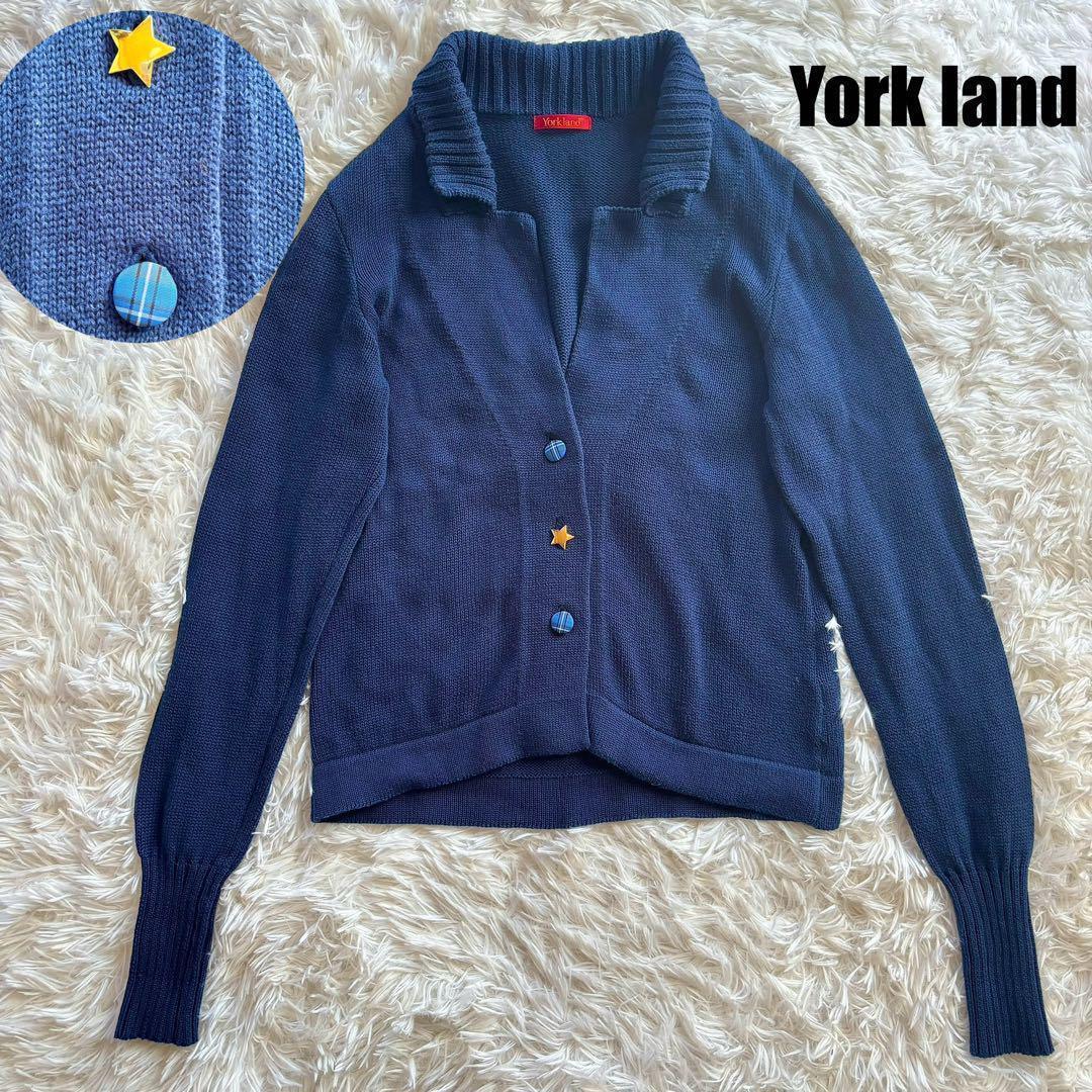 Yorkland ヨークランド チェック 星金ボタン 襟付きコットンカーディガン クラシカル 日本製 コットン Mの画像1