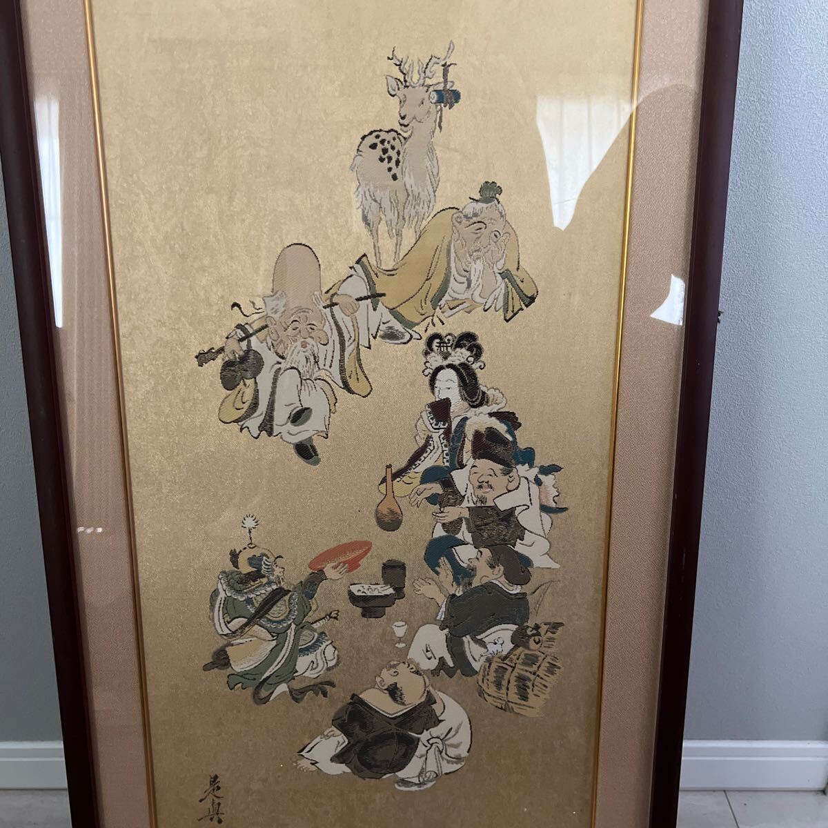 川島織物七福神紋織額刺繍 インテリア 壁掛け 額装 織物織画の画像1