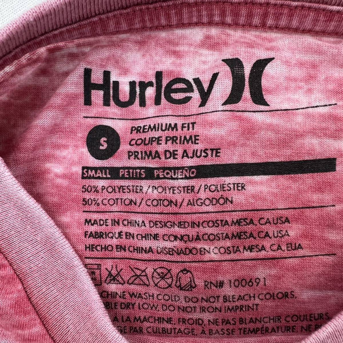 タグ付 未使用 ☆ Hurley スカル ハンド プリント 半袖 Tシャツ 製品染め レッド ピンク S サーフ スケボー ストリート ハーレー■S3037_画像5