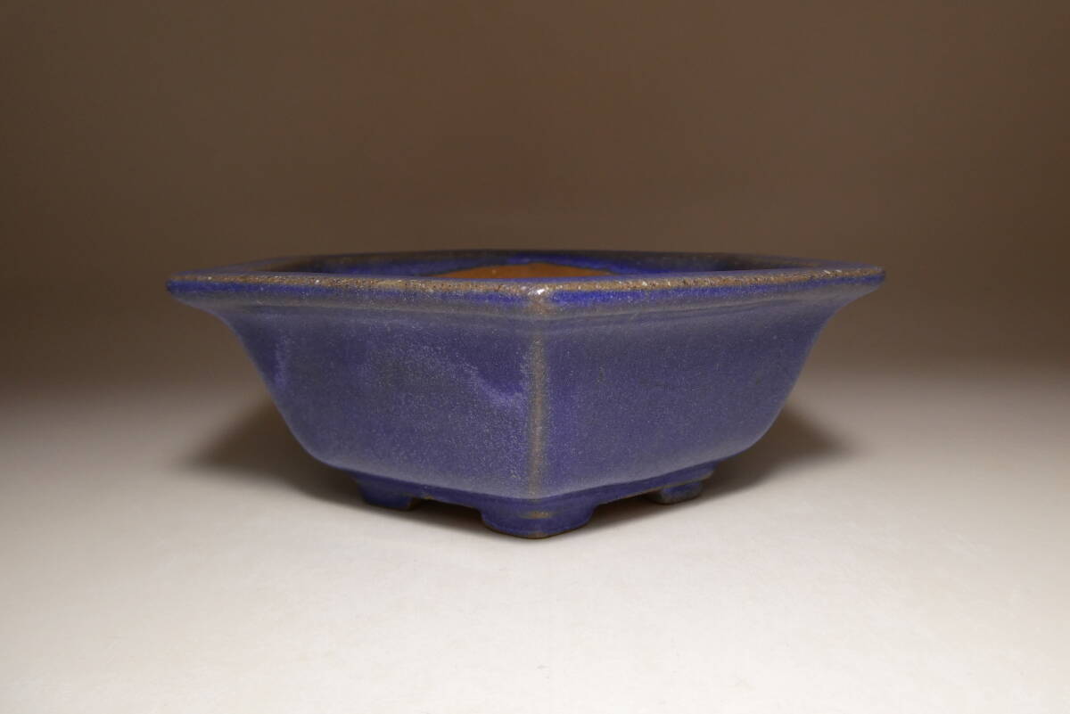 □周寳山　瑠璃釉外縁六角鉢　13.7×4.5cm_画像1