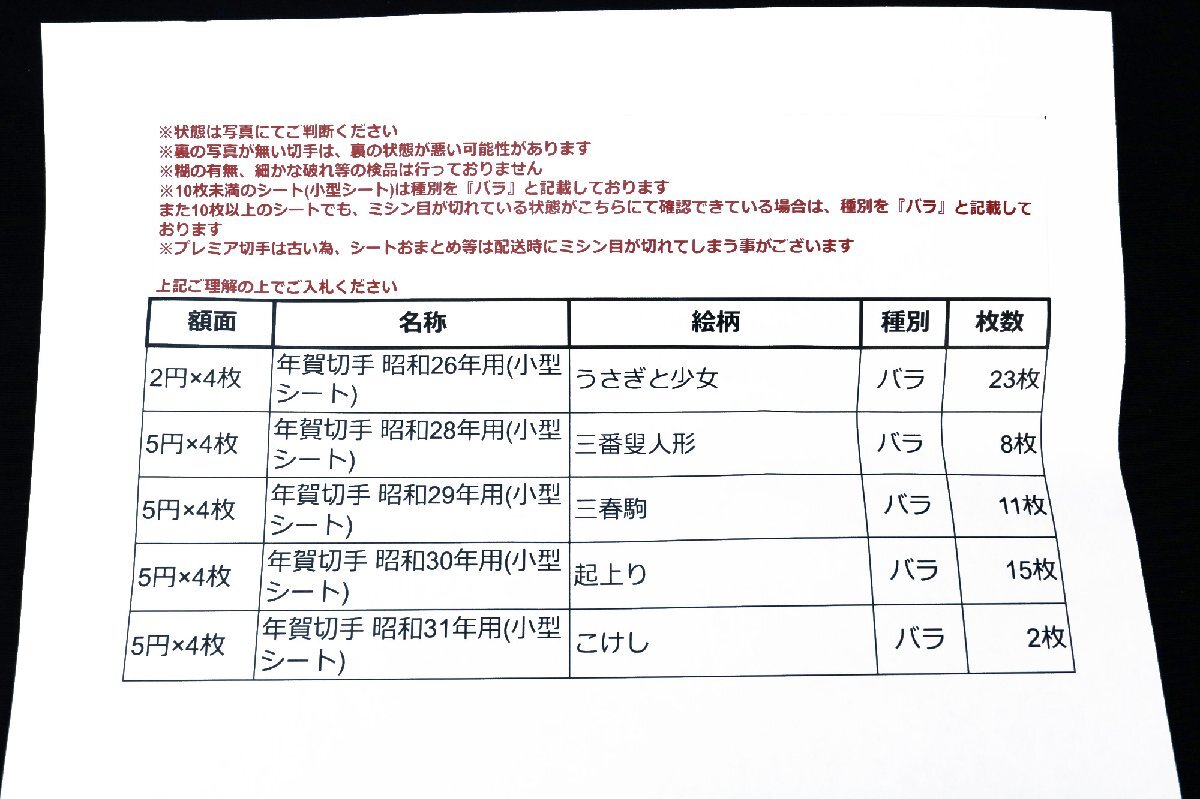 未使用日本切手 年賀切手 昭和26年用,28,29,30,31年用 小型シート うさぎと少女/三番叟人形他※破れ,ヤケ等有◆おたからや(x-A54704)同梱-3_画像2