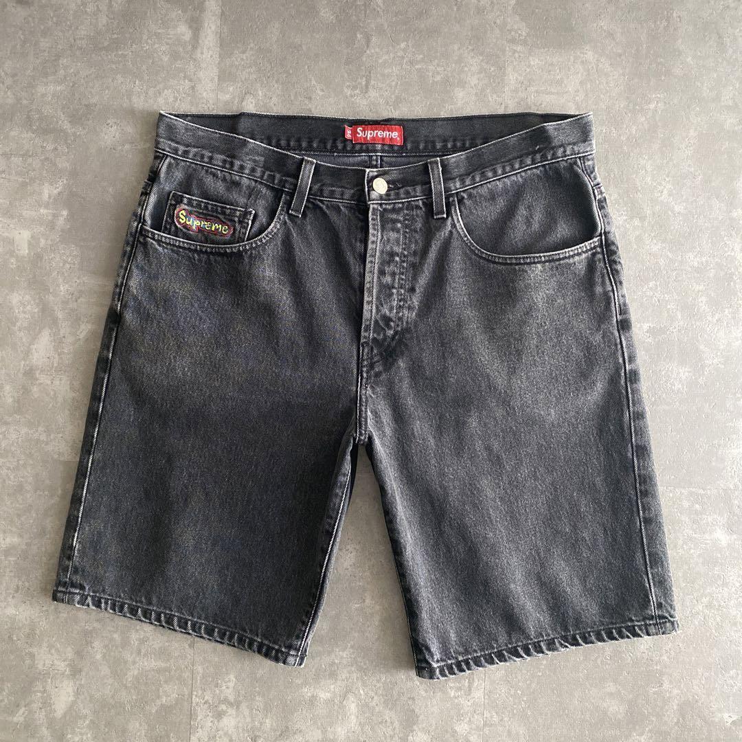 名作 15SS Supreme シュプリーム Denim Skate Short デニム スケート ショーツ 34 Black ブラック 黒 USA製 baggy バギー ハーフ パンツの画像1