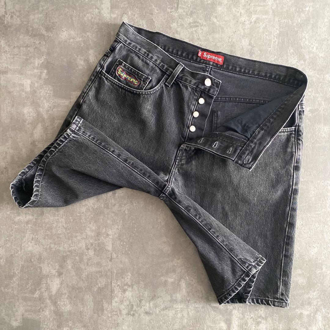 名作 15SS Supreme シュプリーム Denim Skate Short デニム スケート ショーツ 34 Black ブラック 黒 USA製 baggy バギー ハーフ パンツの画像3