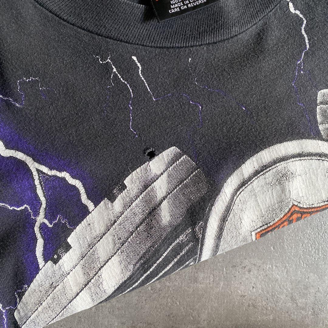 90s ビンテージ HARLEY DAVIDSON ハーレー ダビッドソン Thunder & Lightning サンダー ライトニング V2 エンジン 総柄 Tシャツ USA製 Lの画像3