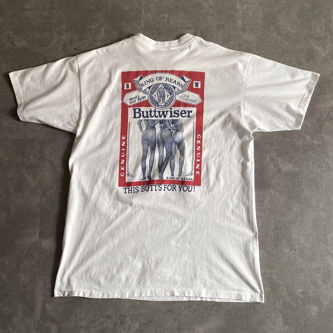 90s ビンテージ USA製 JOE BOXER Buttwiser KING OF REARS プリント Tシャツ 白 ONE SIZE 90年代 アメリカ製の画像8