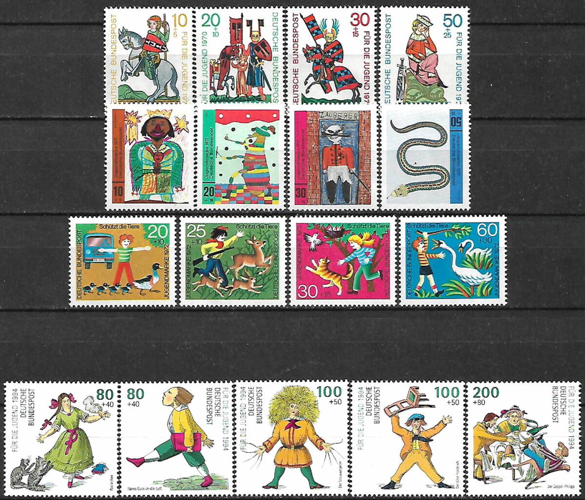 ★1970-1994年 -ドイツ- かわいい切手「おとぎ話 シリーズ」4種完+4種完+4種完+5種完 未使用(MNH)★ZH-330の画像1