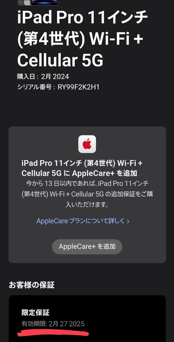 【未使用品】iPad Pro 11インチ 第4世代 Wi-Fi ＋ Cellular 512GB SIMフリー 2022年モデル