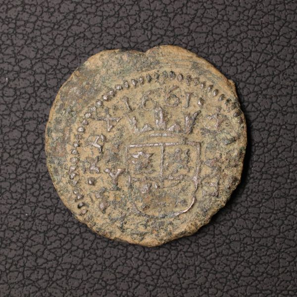 スペイン フェリペ4世時代 8マラベディ銅貨（1661）[E1989]コイン_画像2