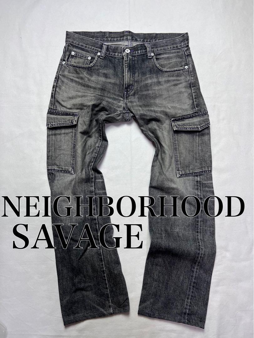Y2K Neighborhood ネイバーフッド ブラックデニムカーゴパンツ savage 00s M セルビッチの画像1