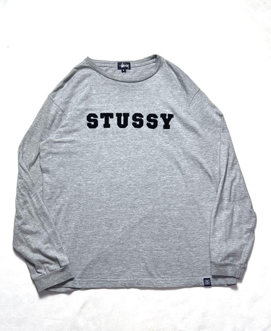 [ navy blue tag /USA made ]STUSSY Stussy Logo long T L gray 