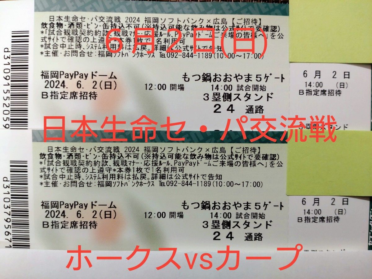 日本生命セ・パ交流戦2024  福岡ソフトバンクホークスvs広島東洋カープ　2024.6.2(日)14:00