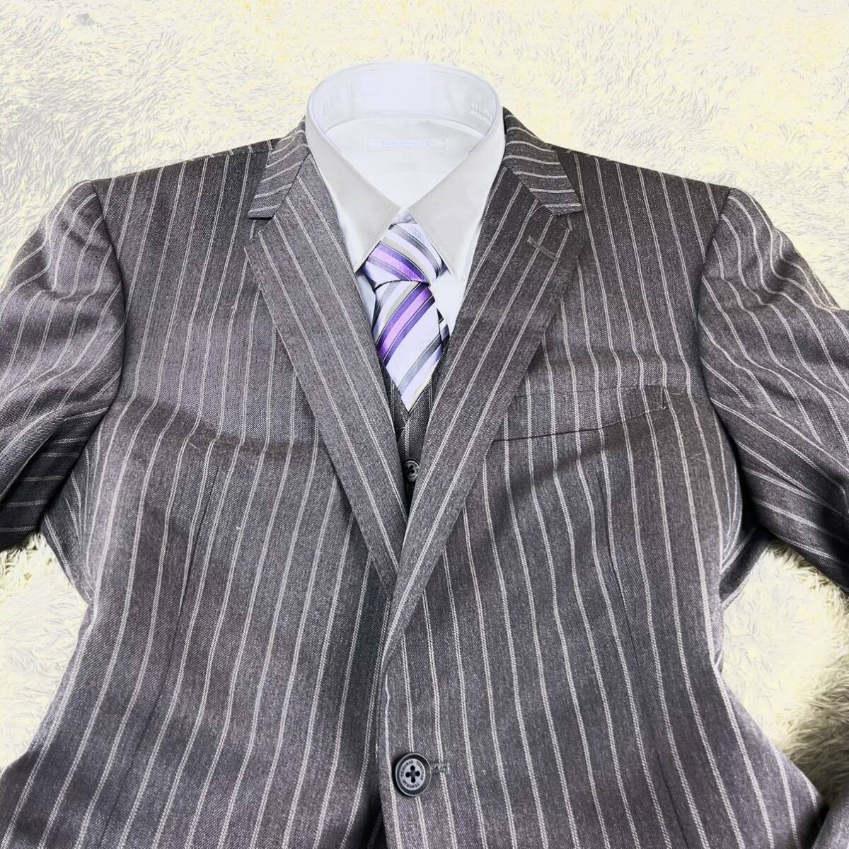  overwhelming presence!! unused class XL size *ti Nora s[. person. brilliancy ]TENORAS suit three-piece * ultimate lustre * present tag * gray stripe 