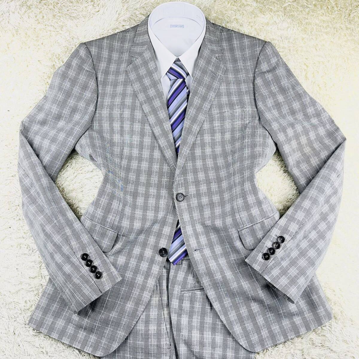  overwhelming presence!! XL size * GUCCI[. person. manner .] Gucci suit Glenn check * Inter locking *so- horn * GG pattern * gray 