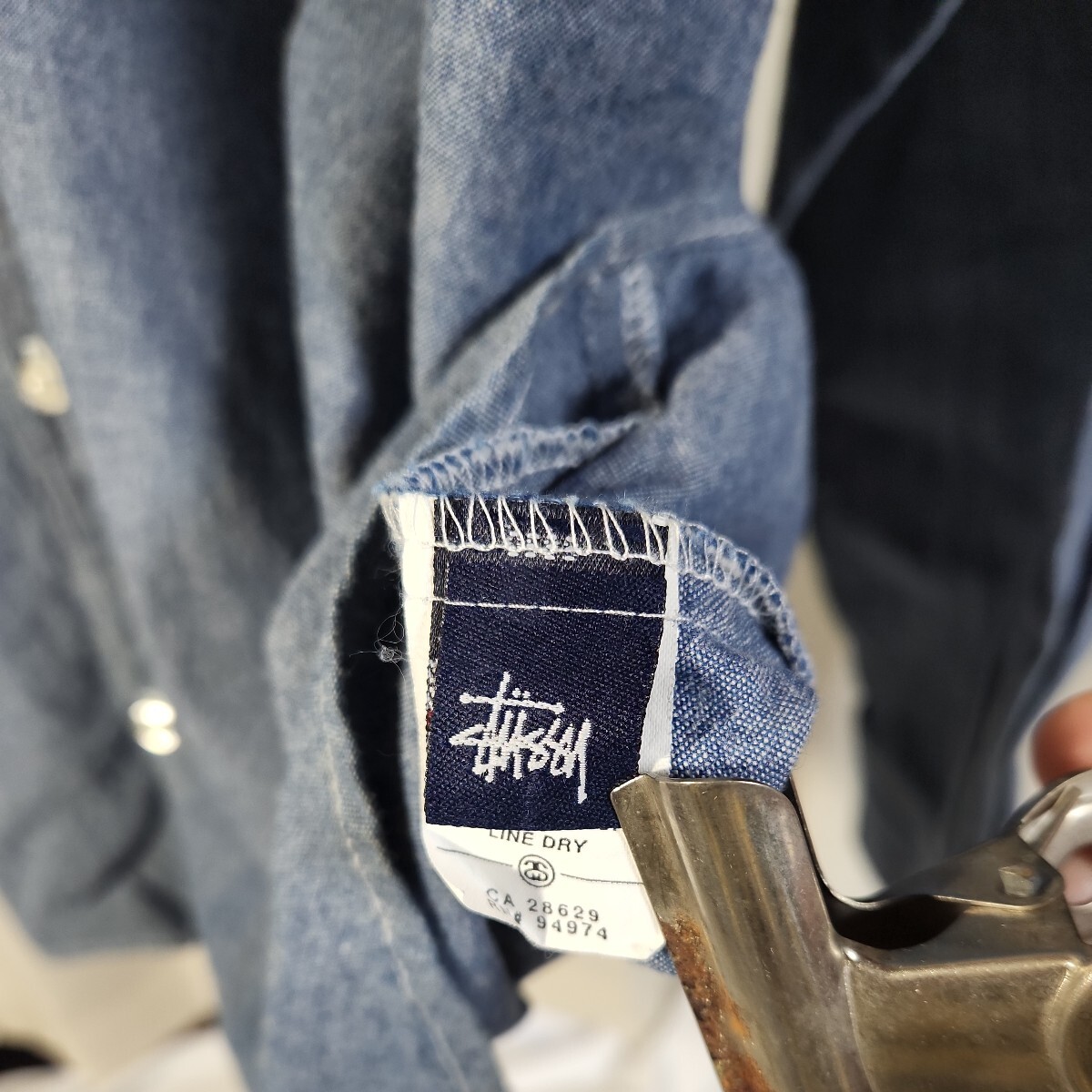 STUSSY　ステューシー　長袖シャツ　シャンブレー　サイズＬ　アメリカ製　Made in USA _画像7