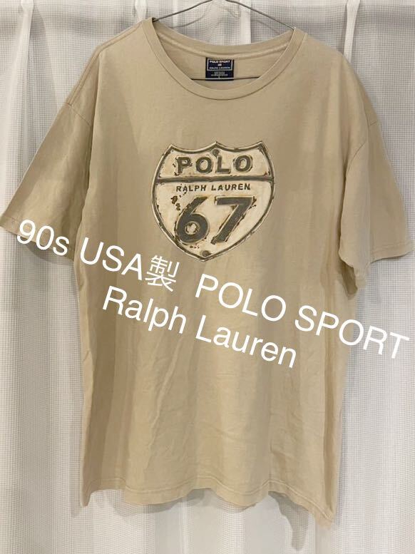 90s USA製 POLO SPORT ポロ スポーツ Ralph Lauren ラルフローレン プリント Tシャツ 90年代 L_画像1