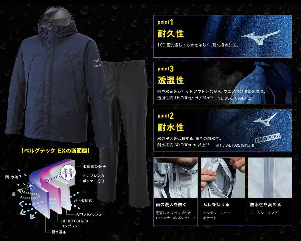 【新品】ミズノ Mizuno ベルグテックEX ストームセイバーVレインスーツ ブルー Mサイズ A2JG4A0125