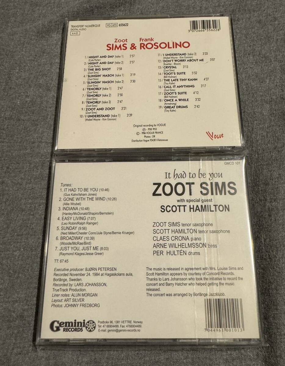 ２枚セット Zoot Sims & Frank Rosolino、Zoot Sims with Scott Hamilton/It Had To Be You ズート・シムズ