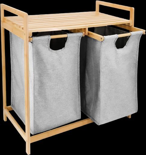 ランドリーバッグ 2バッグ 天然竹製 高品質 安全設計 操作簡単 3選択可能_画像3
