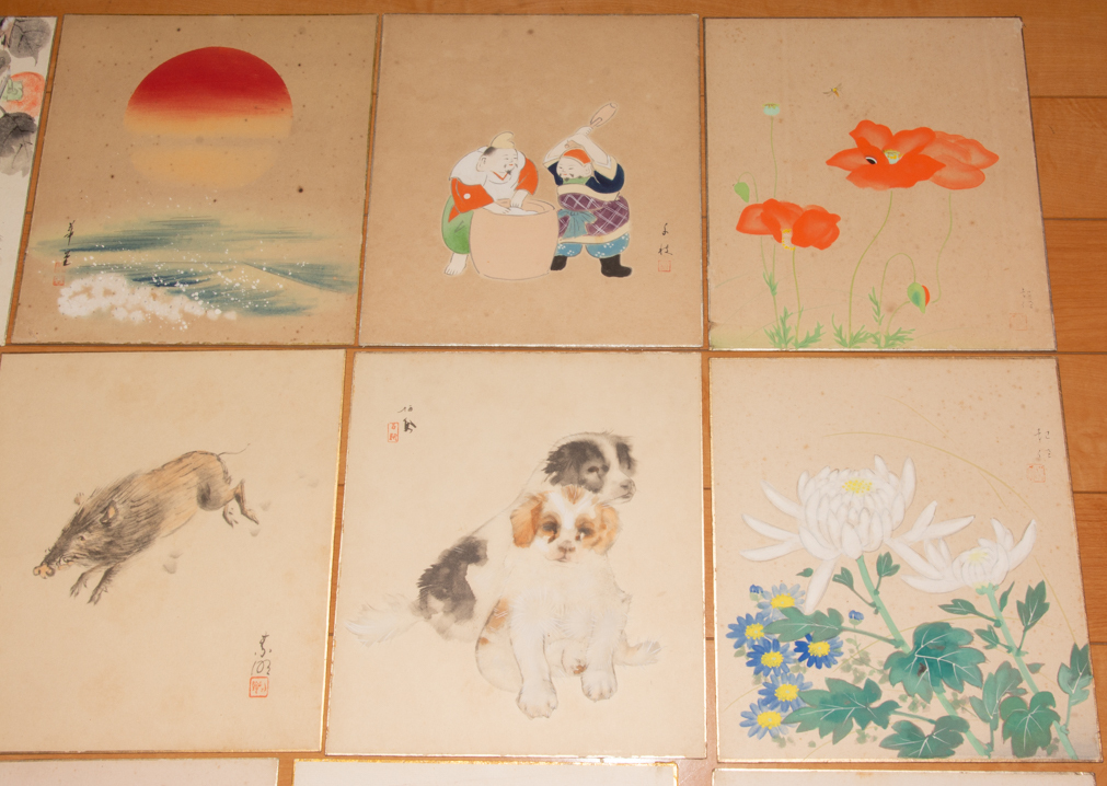 【模写】桐製 色紙函 色紙 22枚 日本画 アンティーク 古美術品 絵画 煎茶道具_画像4